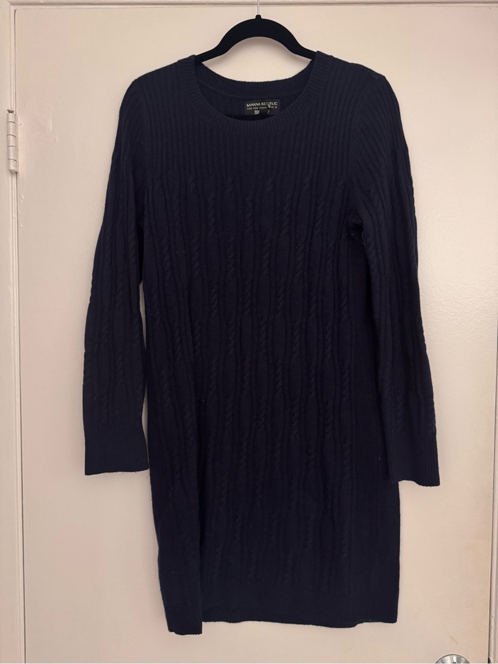 Banana Republic Navy Cashmere Merino Cable Knit Sweater Dress M